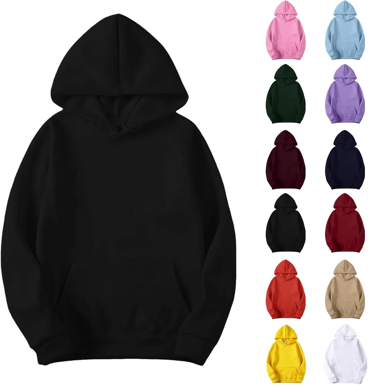 Winter Warm Fitted Soft Solid Sweatshirts for Womens Long Sleeve Hooded Pullovers with Pockets Outdoor Workout Hoodies