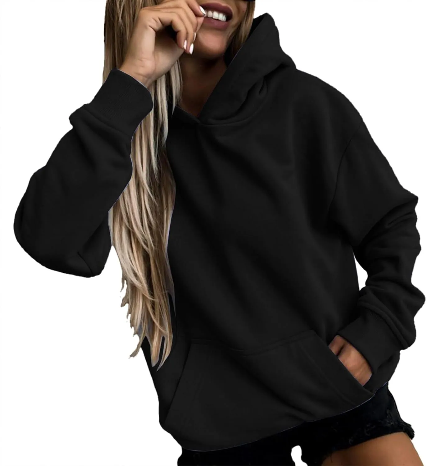 Winter Warm Fitted Soft Solid Sweatshirts for Womens Long Sleeve Hooded Pullovers with Pockets Outdoor Workout Hoodies