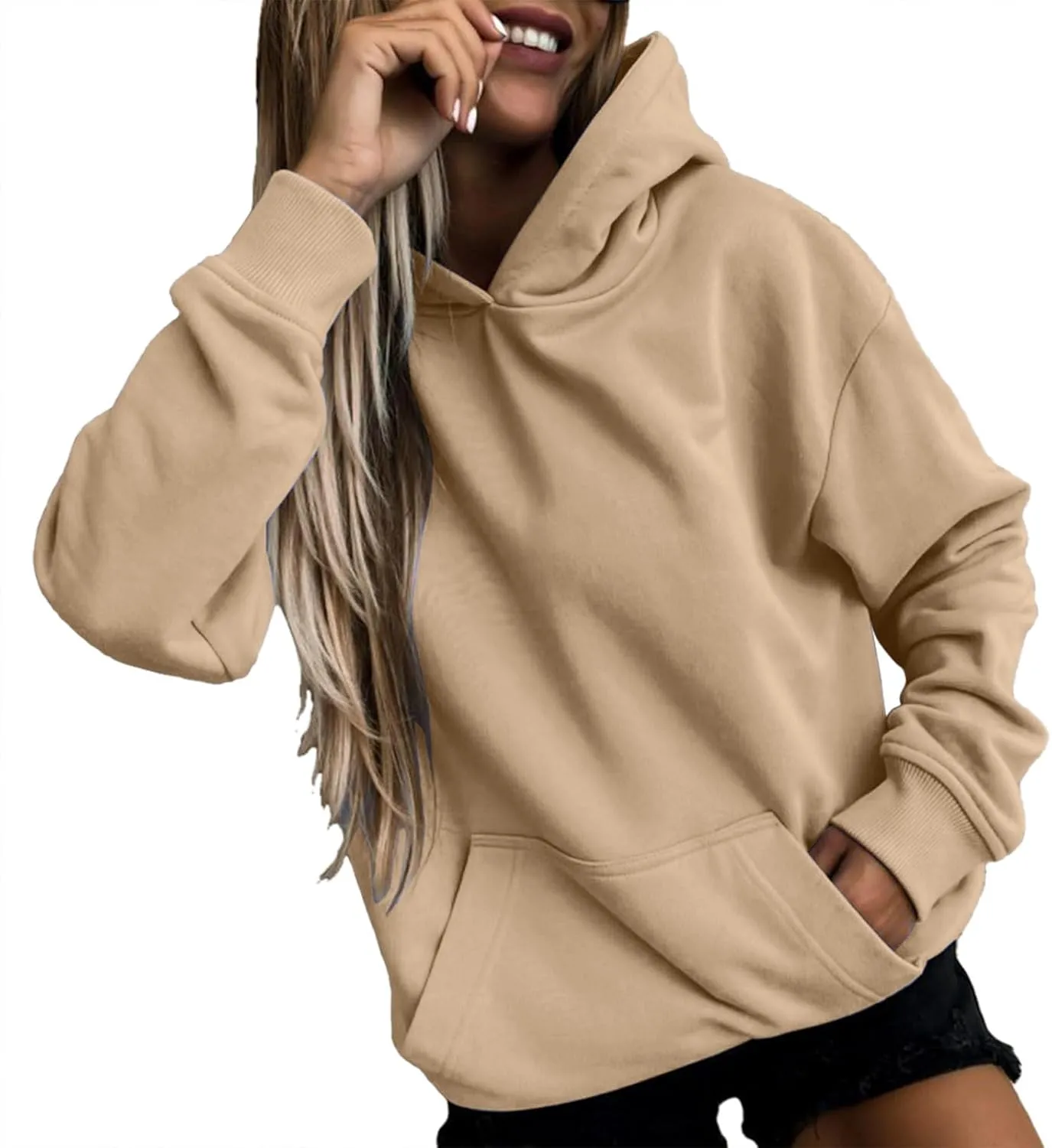 Winter Warm Fitted Soft Solid Sweatshirts for Womens Long Sleeve Hooded Pullovers with Pockets Outdoor Workout Hoodies