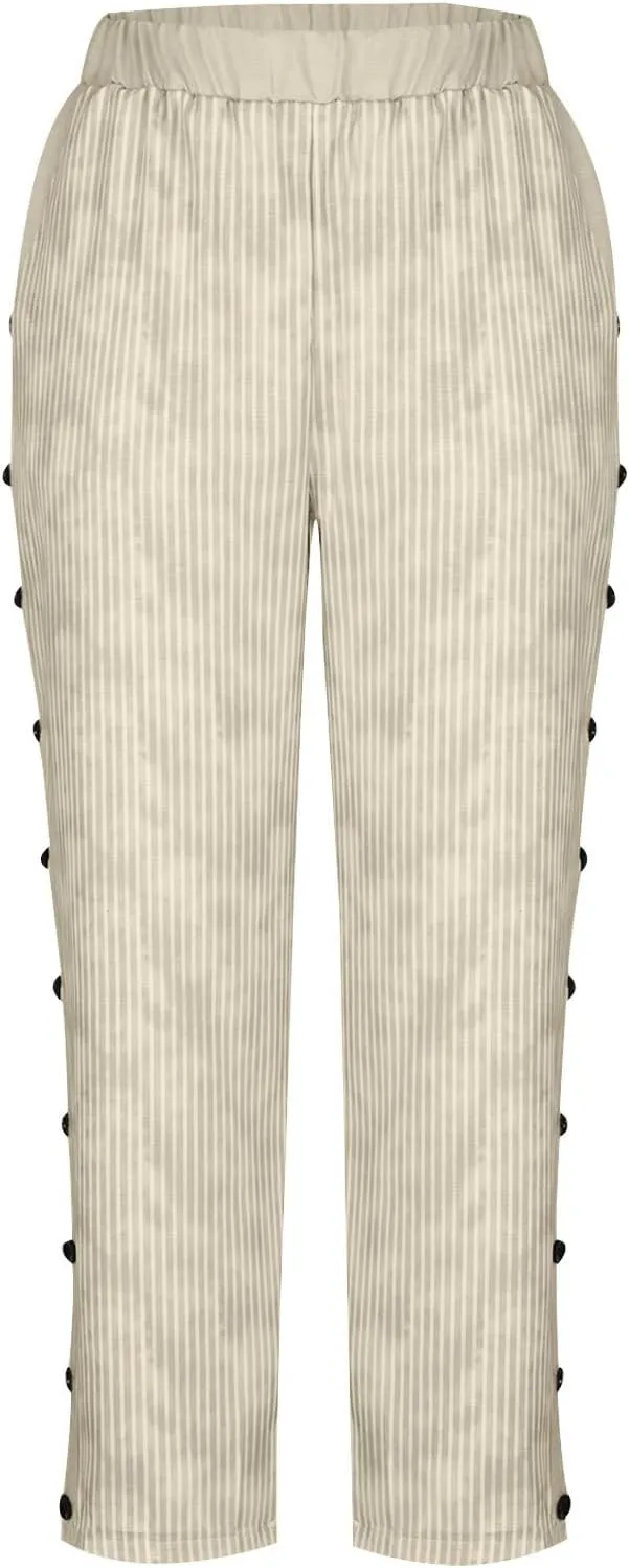 Wirziis White Summer Pants for Women 2024 Casual Stripe Side Button Baggy Sweatpants Trendy Straight Leg Trousers Activewear