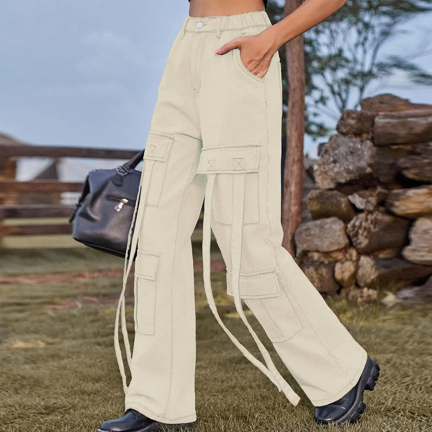 Women Boyfriend Jeans Cargo Pants Parachute Y2k Teen Girls High Waist Straight Wide Leg Baggy Fashion Streetwear Pants