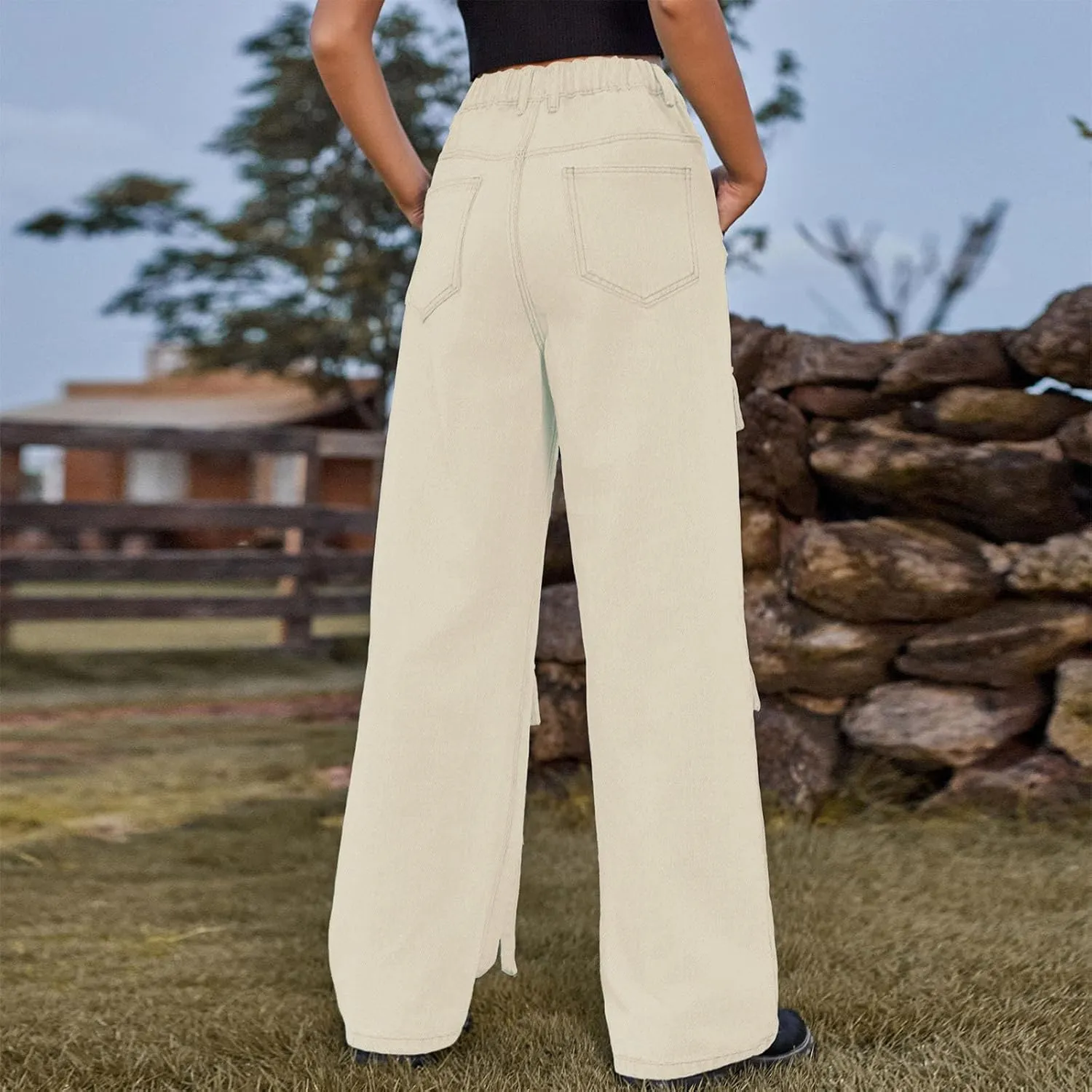 Women Boyfriend Jeans Cargo Pants Parachute Y2k Teen Girls High Waist Straight Wide Leg Baggy Fashion Streetwear Pants