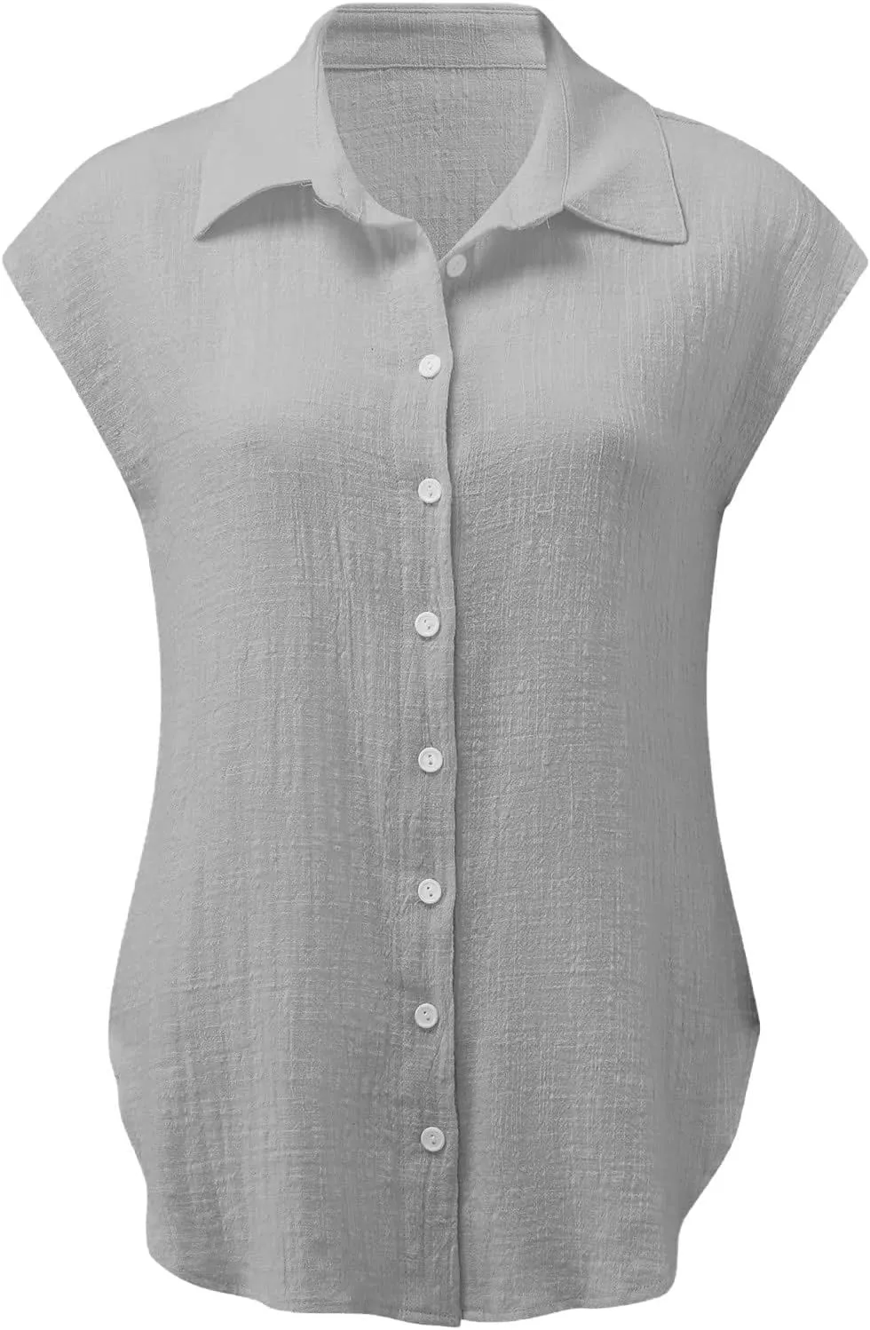 Women Cap Sleeve Tops Cotton Linen T Shirts Summer Casual Tops Trendy Button Down Shirts Business Dressy