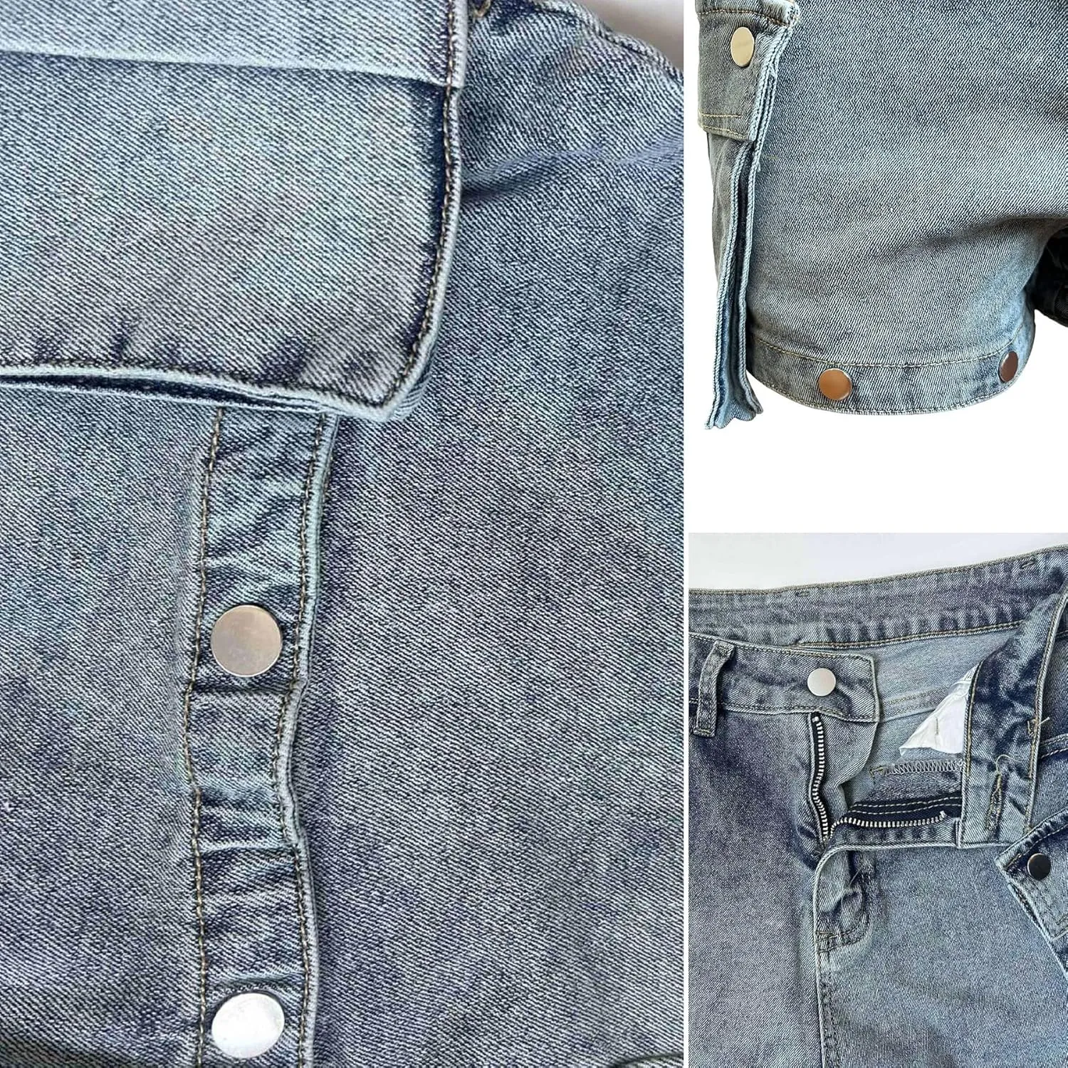 Women Cargo Jeans Y2K High Waisted Baggy Cutout Detachable Summer Jean Shorts Streetwear