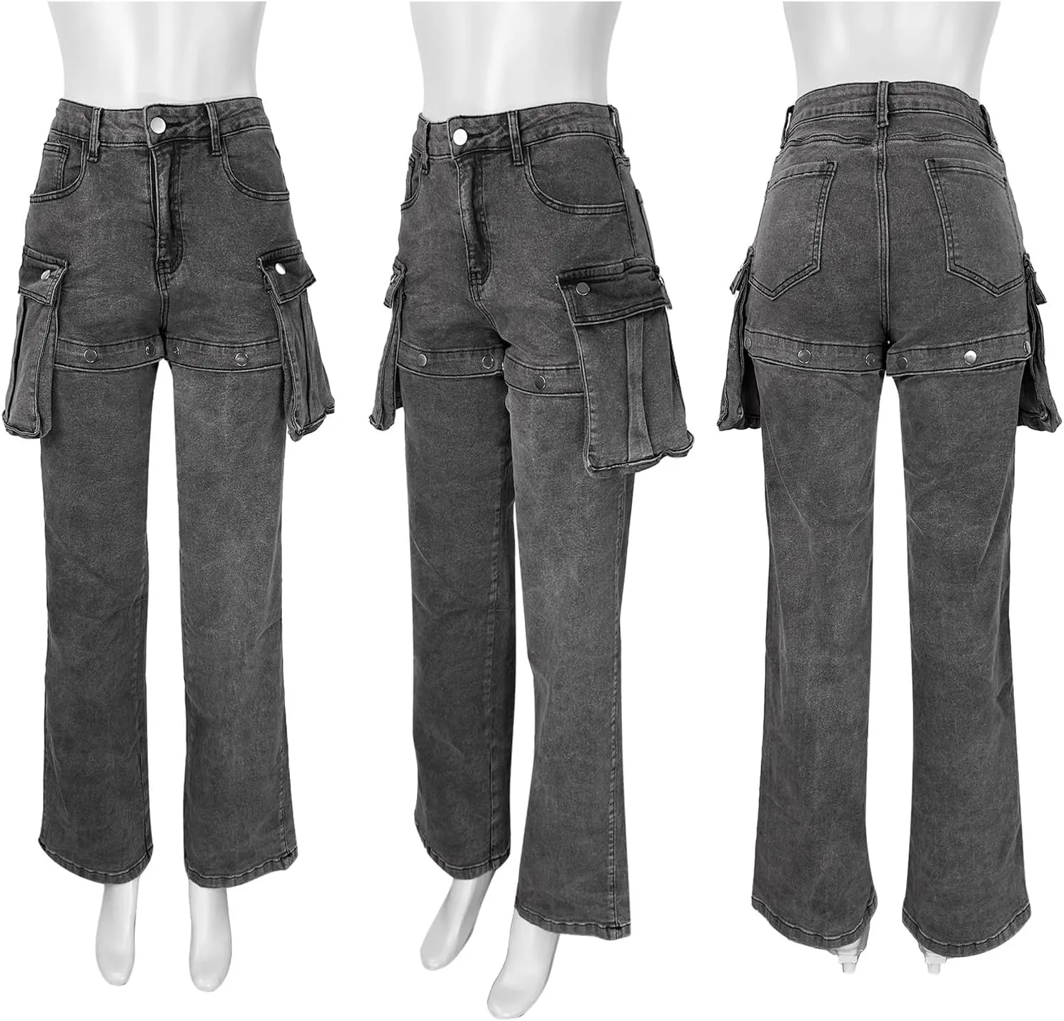 Women Cargo Jeans Y2K High Waisted Baggy Cutout Detachable Summer Jean Shorts Streetwear