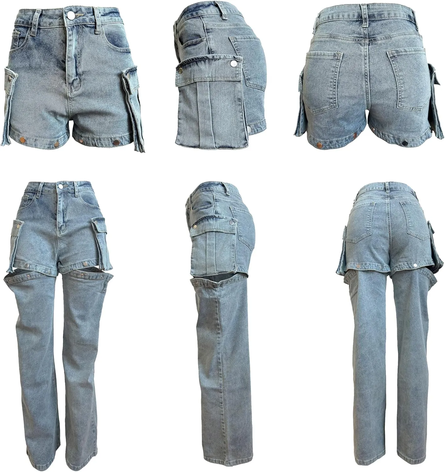Women Cargo Jeans Y2K High Waisted Baggy Cutout Detachable Summer Jean Shorts Streetwear