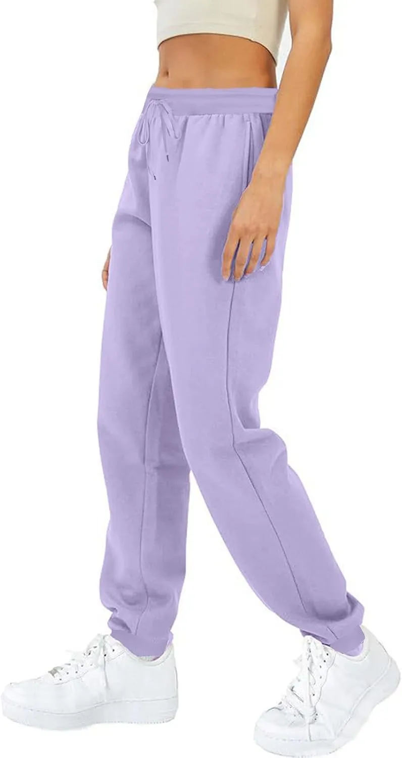 Women Casual Jogger Pants Sherpa Fleece Lined Pants Drawstring High Waist Trousers Workout Joggers Thick Sweatpants