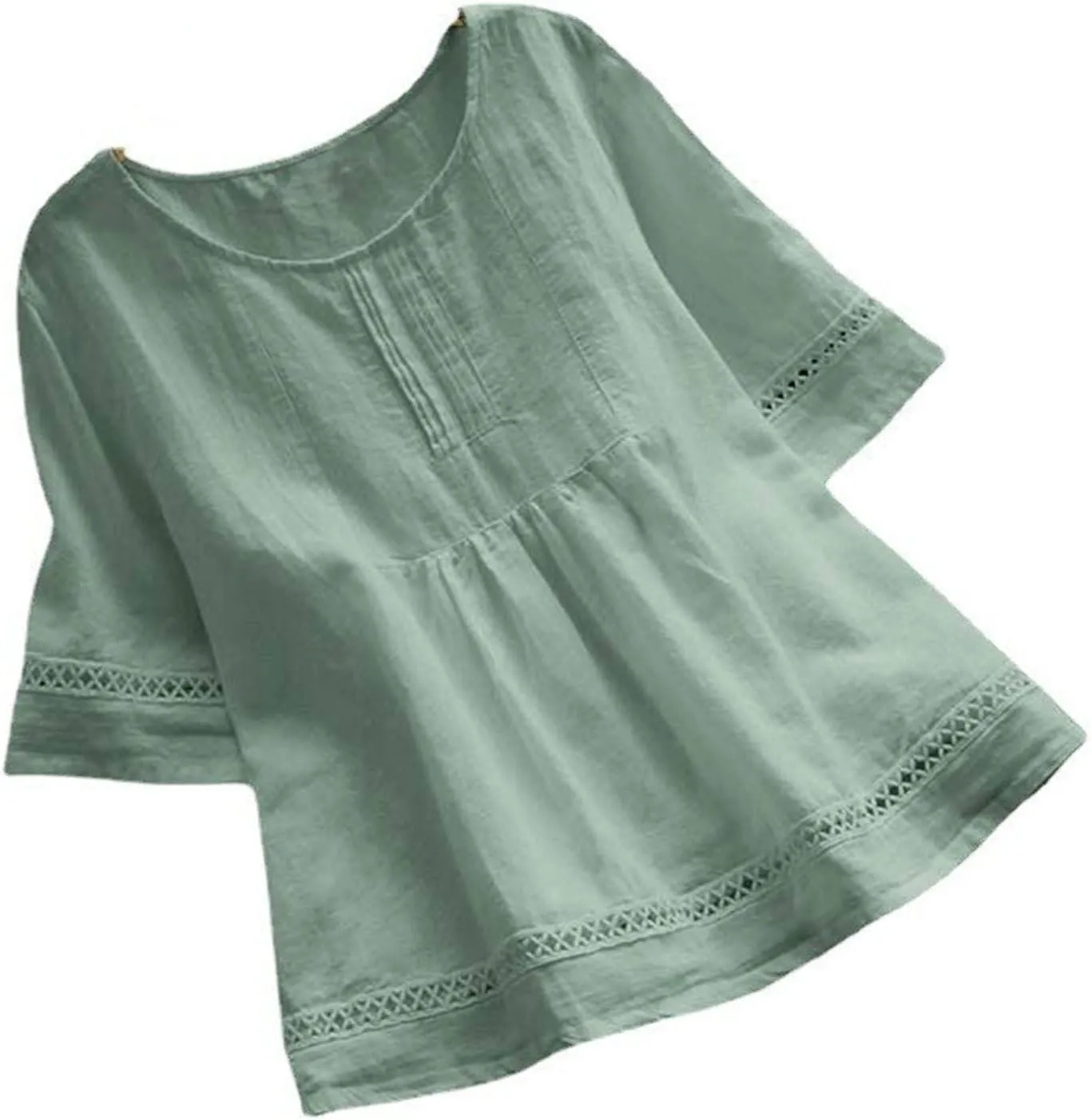Women Crewneck Half Sleeve Cotton Linen Shirt Blouse Simple Solid Color Tees Shirts Loose Casual Tops