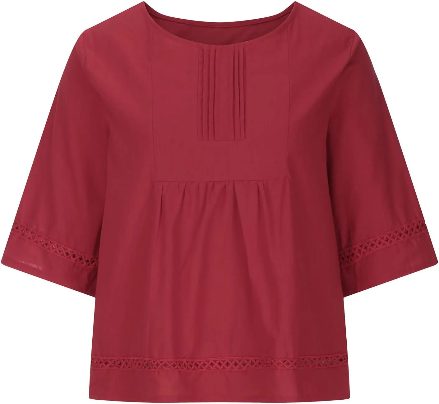 Women Crewneck Half Sleeve Cotton Linen Shirt Blouse Simple Solid Color Tees Shirts Loose Casual Tops
