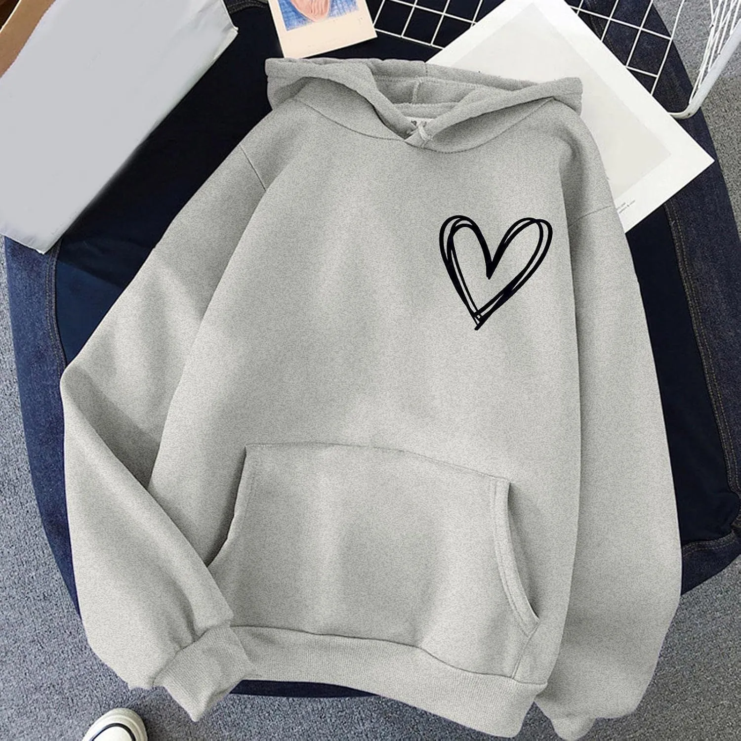 Women Fashion Letter Print Hoodie Long Sleeve Hooded Sweatshirt Top Pullover Slogan Graphic Drop Long Hoodie Teen Girls Baggy