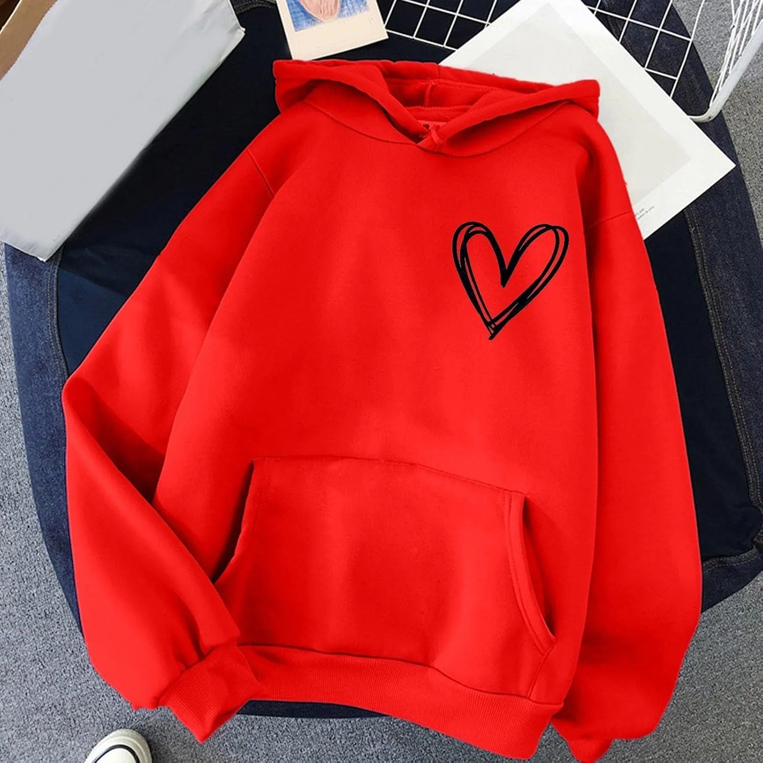 Women Fashion Letter Print Hoodie Long Sleeve Hooded Sweatshirt Top Pullover Slogan Graphic Drop Long Hoodie Teen Girls Baggy