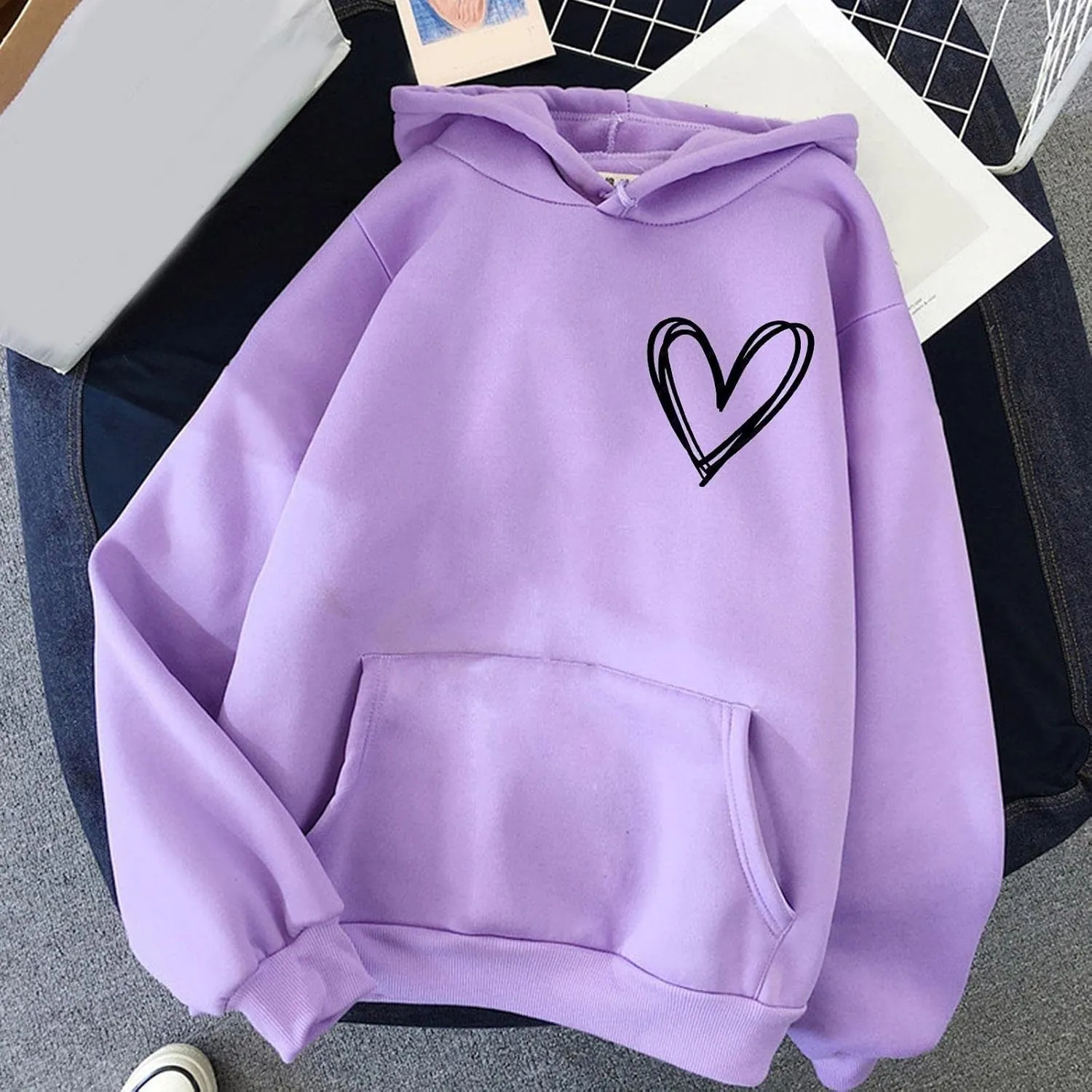 Women Fashion Letter Print Hoodie Long Sleeve Hooded Sweatshirt Top Pullover Slogan Graphic Drop Long Hoodie Teen Girls Baggy