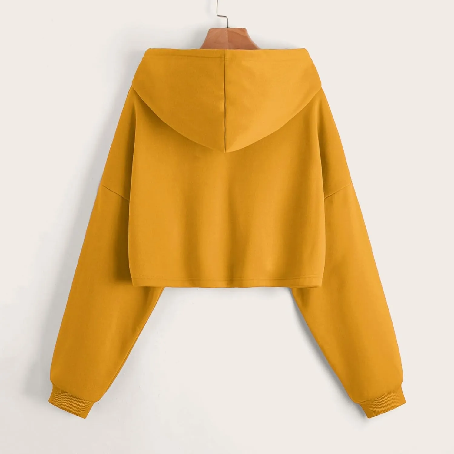 Women Fleece Hoodies Full Zip Cropped Hoodie Sweatshirt Long Sleeve Solid Color Drawstring Hooded Pullover Cute Jacket