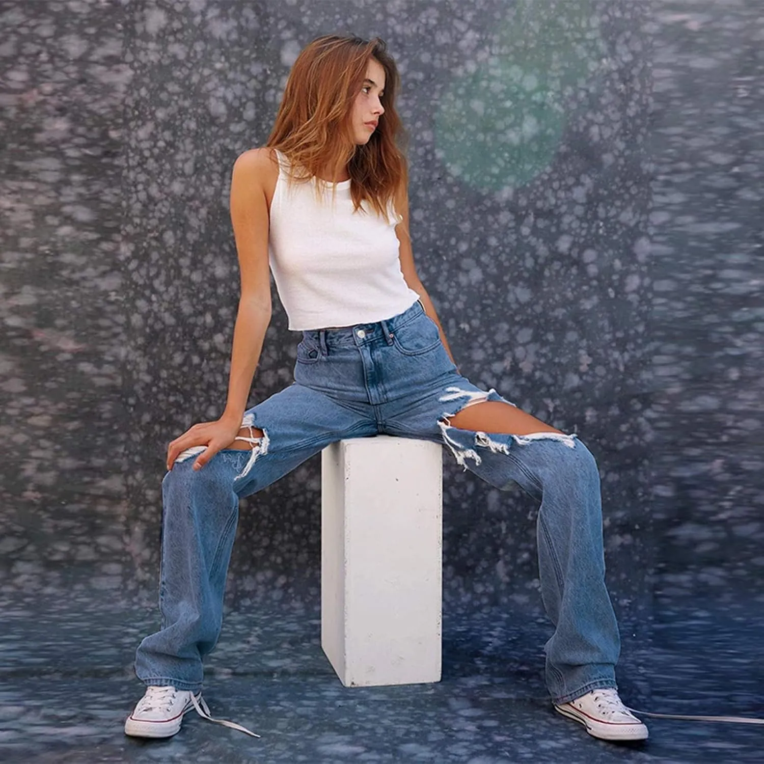 Women High Waist Wide Leg Jeans Pants Casual E-Girls Baggy Straight Denim Trousers Streetwear