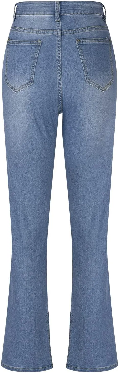 Women High Waisted Raw Hem Petite Jeans Skinny Stretchy Denim Pants Tapered Jeans Skinny Leg Work Casual Pants