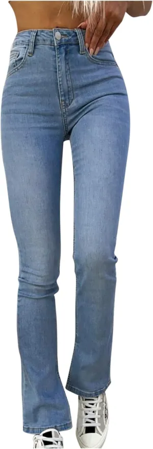 Women High Waisted Raw Hem Petite Jeans Skinny Stretchy Denim Pants Tapered Jeans Skinny Leg Work Casual Pants