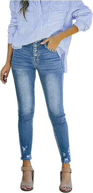 Women High Waisted Raw Hem Petite Jeans Skinny Stretchy Denim Pants Tapered Jeans Skinny Leg Work Casual Pants