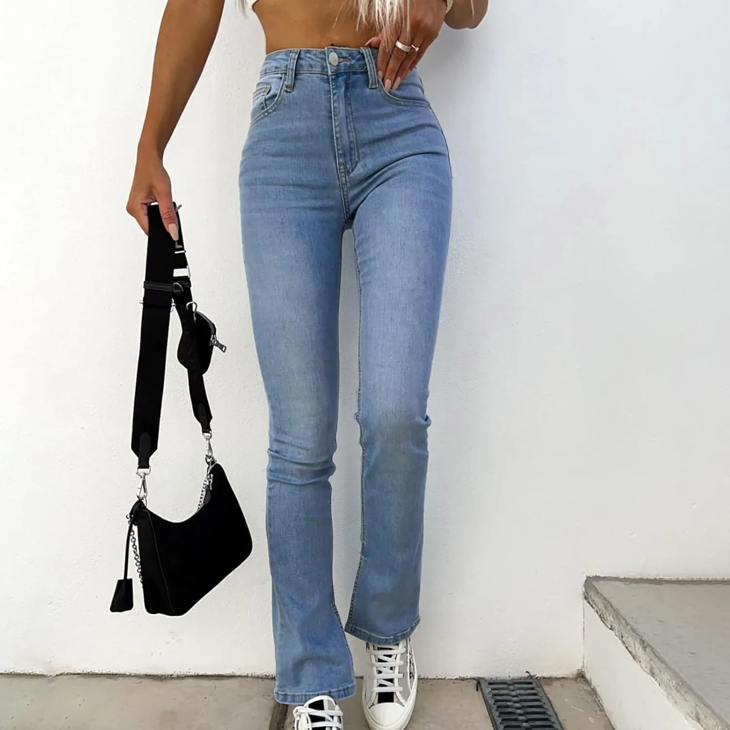 Women High Waisted Raw Hem Petite Jeans Skinny Stretchy Denim Pants Tapered Jeans Skinny Leg Work Casual Pants