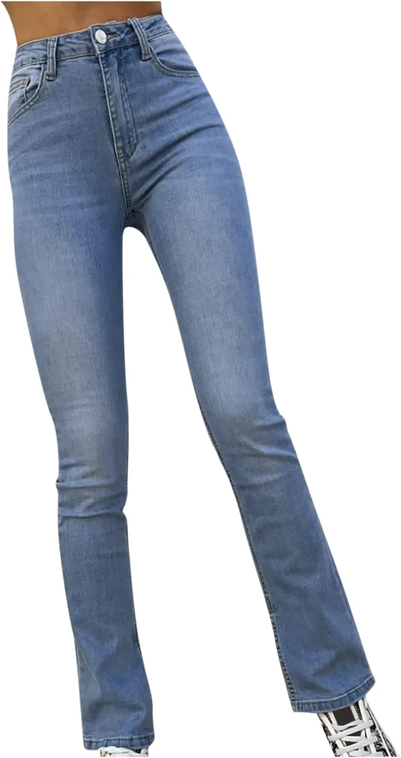Women High Waisted Raw Hem Petite Jeans Skinny Stretchy Denim Pants Tapered Jeans Skinny Leg Work Casual Pants