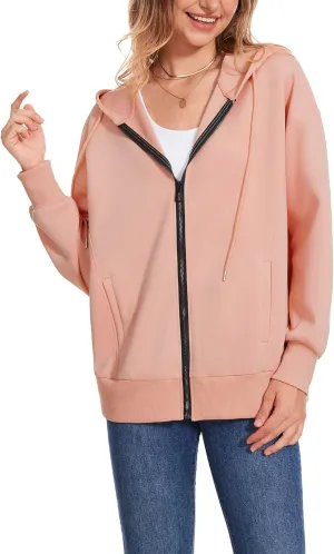 Women Long Sleeve Lightweight Zip Up Sweatshirts Y2K Oversized Hoodies Jackets With Pockets