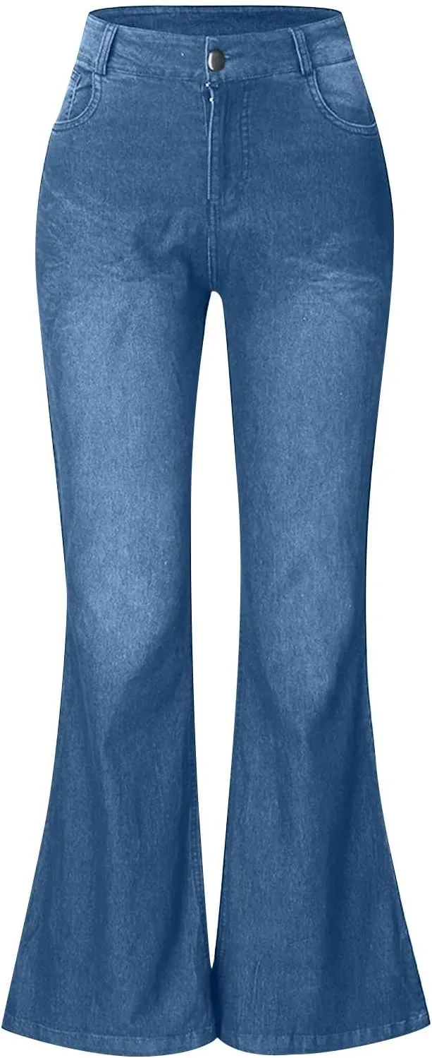 Women Low Waisted Flared Jeans Bell Bottom Jeans Plus Size Wide Leg Denim Pants Hip Hop Street Pants