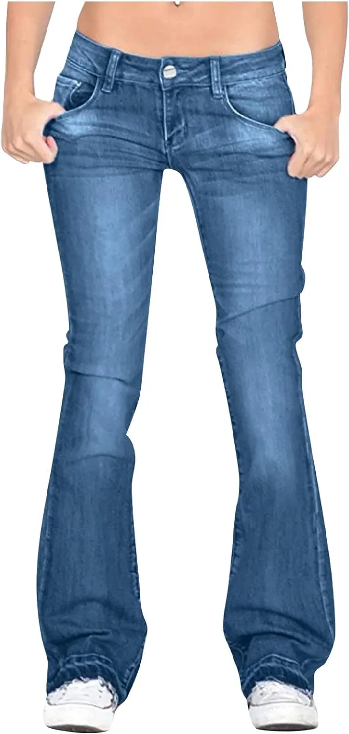 Women Low Waisted Flared Jeans Bell Bottom Jeans Plus Size Wide Leg Denim Pants Hip Hop Street Pants