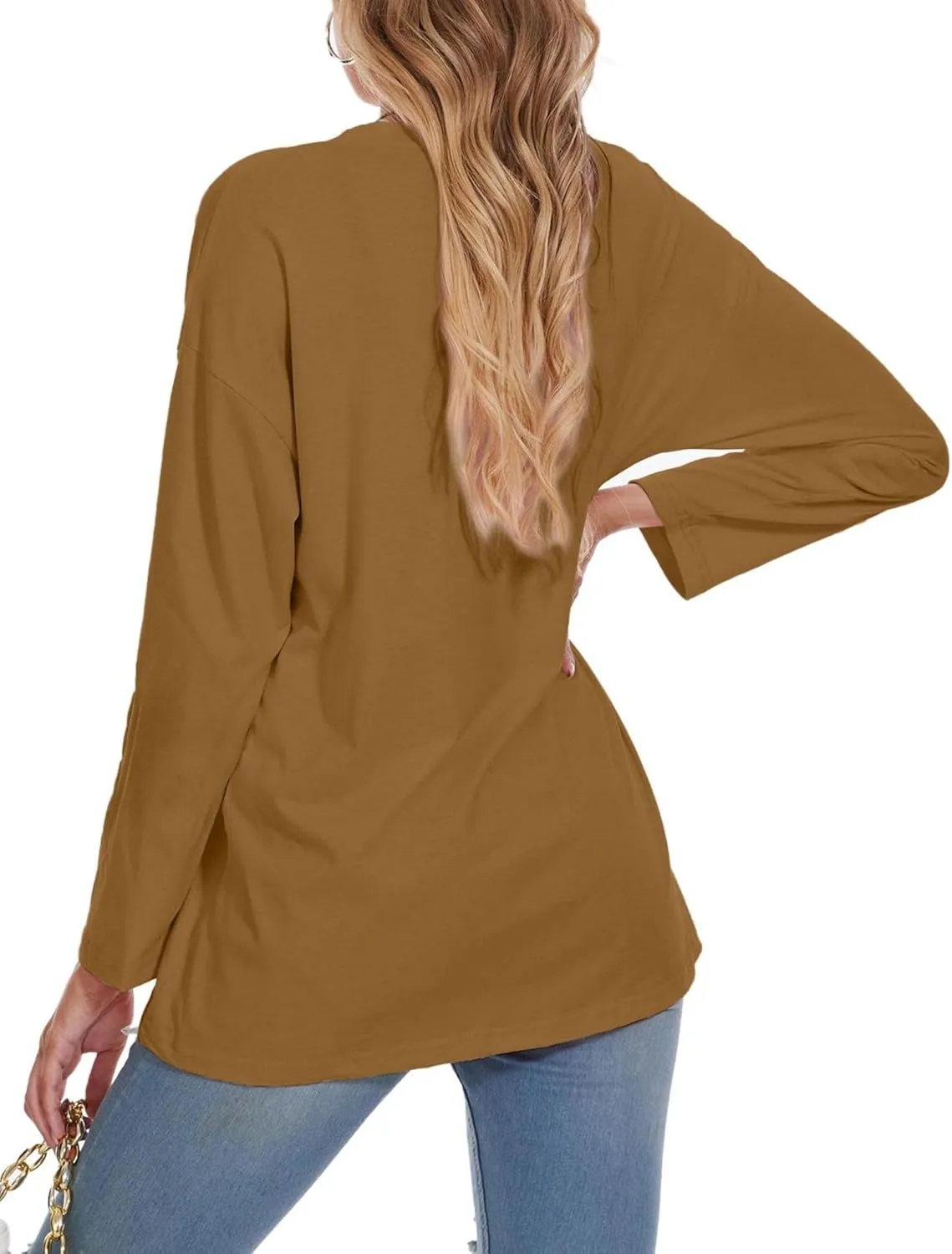Women Oversized Crew Neck T-Shirts Loose Long Sleeve Tunic Top 2024 Comfy Cozy Cotton Lounge Tees