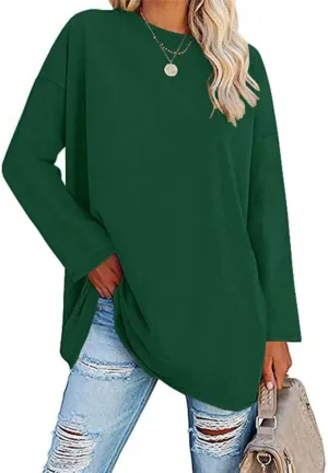 Women Oversized Crew Neck T-Shirts Loose Long Sleeve Tunic Top 2024 Comfy Cozy Cotton Lounge Tees
