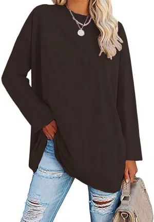 Women Oversized Crew Neck T-Shirts Loose Long Sleeve Tunic Top 2024 Comfy Cozy Cotton Lounge Tees