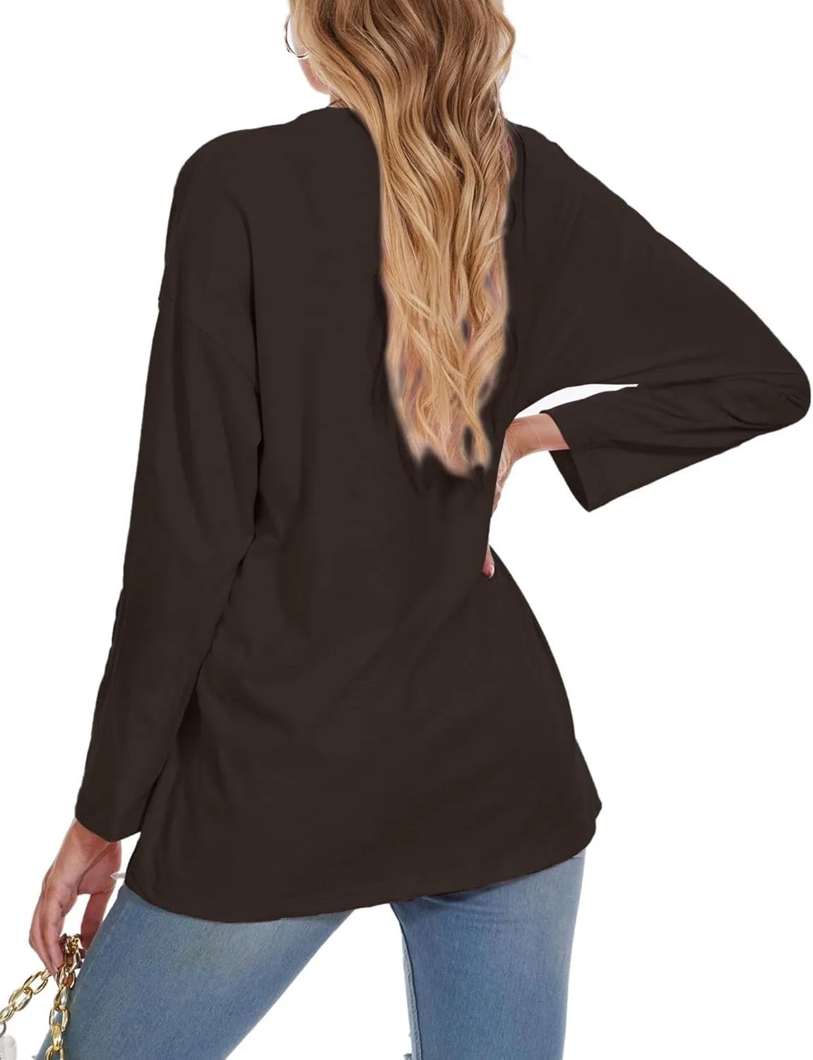 Women Oversized Crew Neck T-Shirts Loose Long Sleeve Tunic Top 2024 Comfy Cozy Cotton Lounge Tees