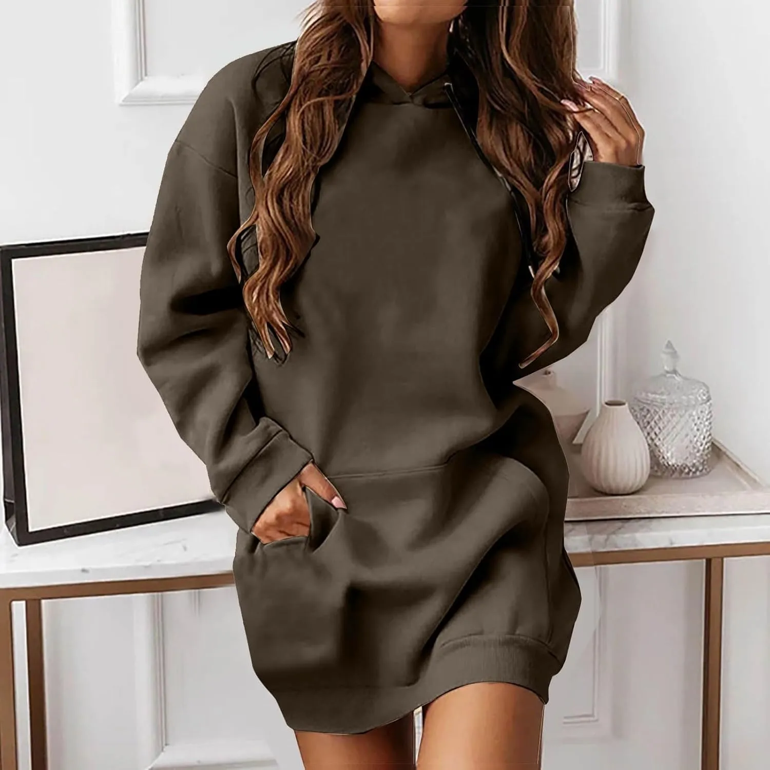 Women Oversized Tunic Hoodie Drawstring Winter Plus Size Sweatshirt Fall Casual Loungewear Pullover Tops with Pockets