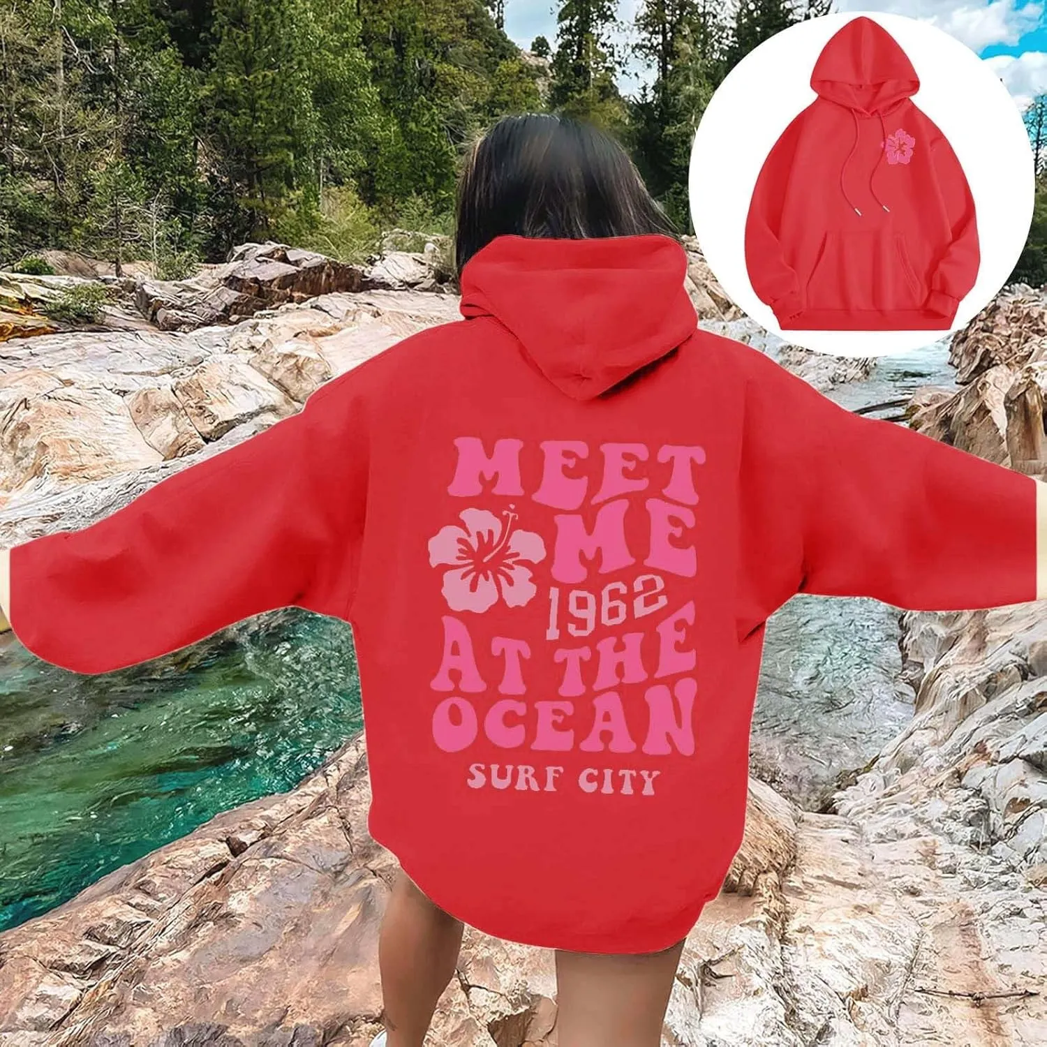 Women Solid Basic Letter Loose Hoodie Ladies Women Hooded Print Round Neck Long Sweatshirts Fall Outfits Oversized