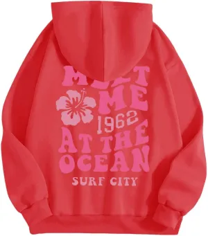 Women Solid Basic Letter Loose Hoodie Ladies Women Hooded Print Round Neck Long Sweatshirts Fall Outfits Oversized