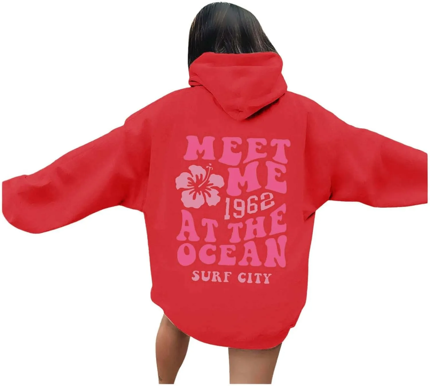 Women Solid Basic Letter Loose Hoodie Ladies Women Hooded Print Round Neck Long Sweatshirts Fall Outfits Oversized