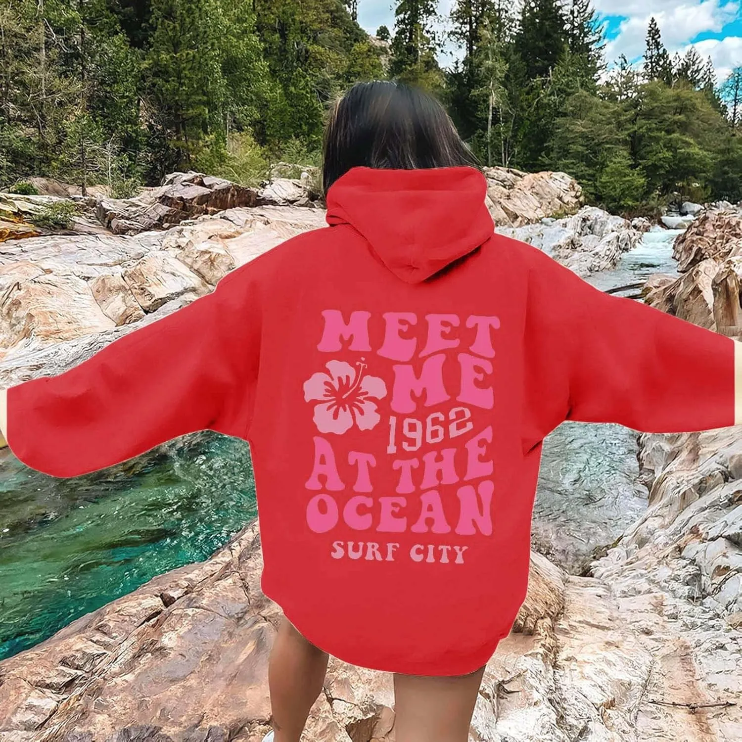 Women Solid Basic Letter Loose Hoodie Ladies Women Hooded Print Round Neck Long Sweatshirts Fall Outfits Oversized