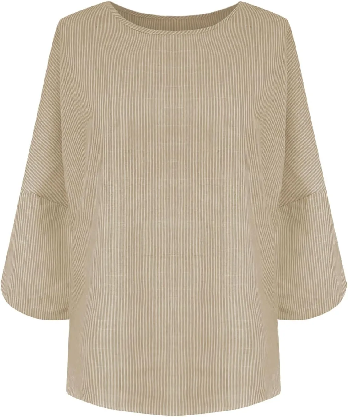 Women Summer Linen Tunic Tops 3/4 Sleeve Solid Color Tees Scoop Neck Lightweight Shirts Plus Size Flowy Blouse