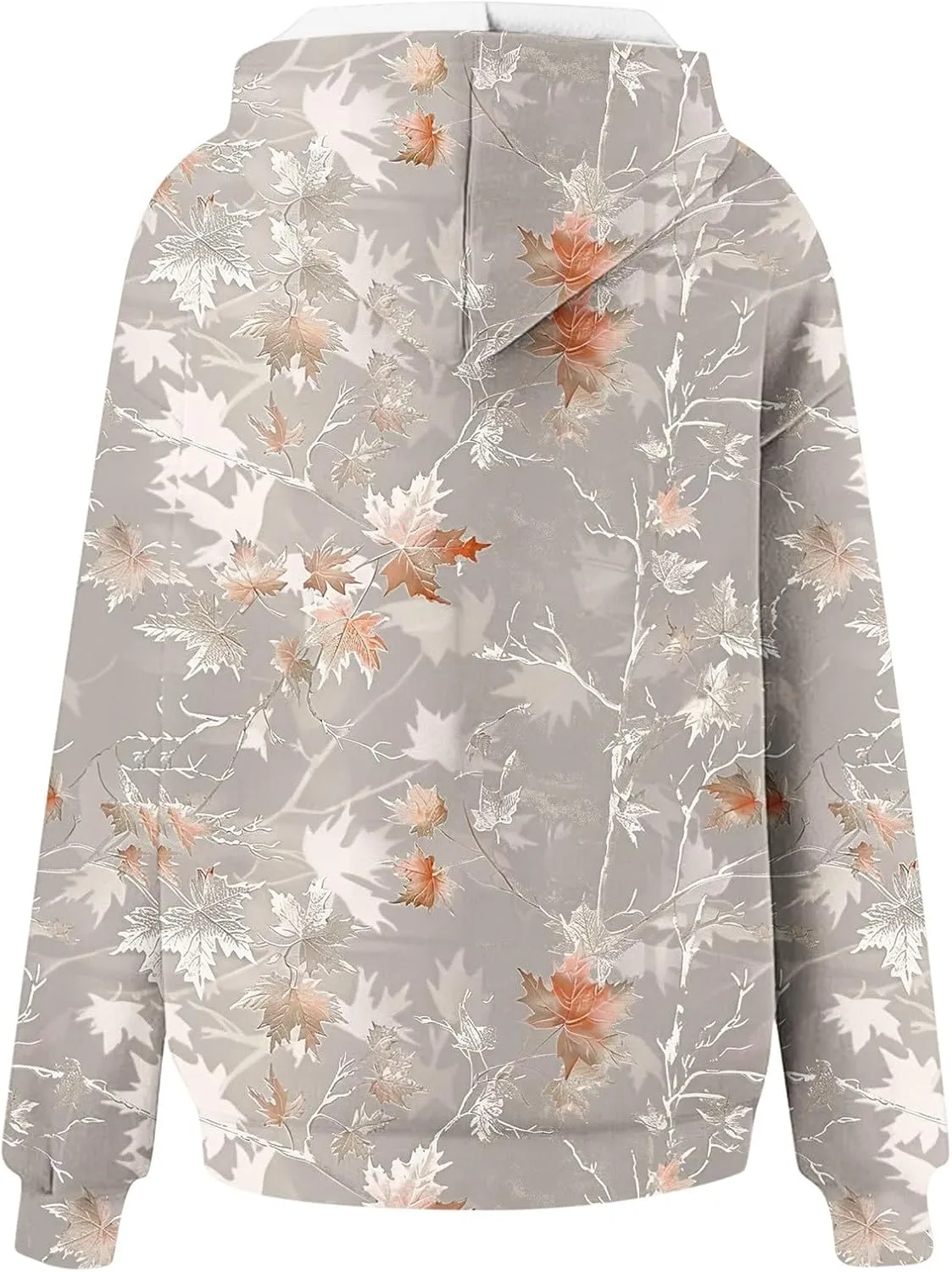 Women Vintage Camo Hoodie Maple Leaf Print Winter Fleece Sweatshirt Casual Long Sleeve Pullover with Kangaroo Pocket