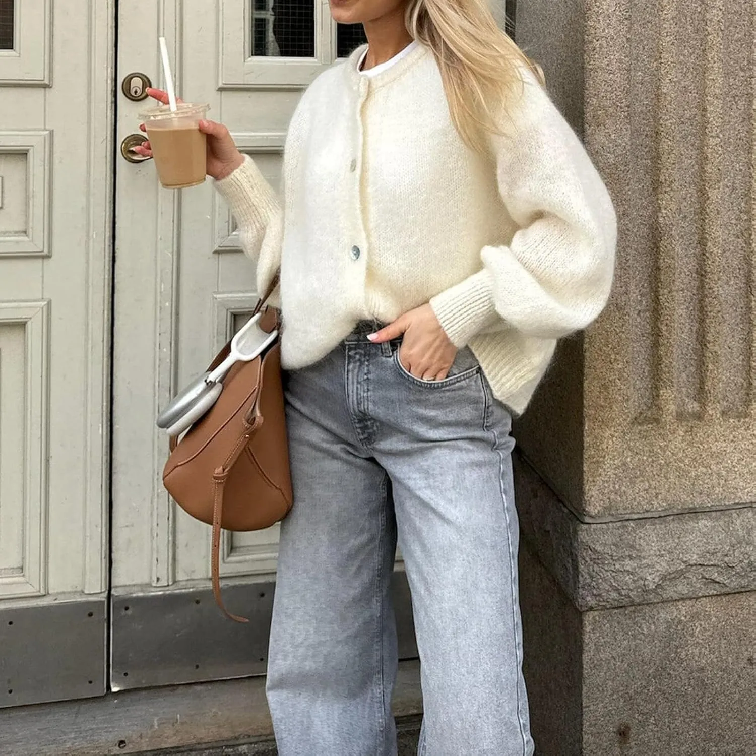 Women Warm Knit Button up Sweaters Open Front Long Sleeve Cardigans Knitwear Sweater Top