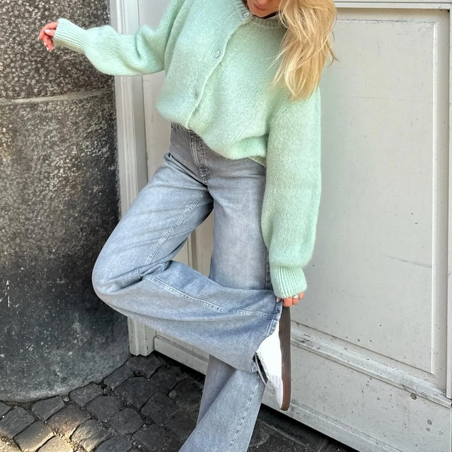 Women Warm Knit Button up Sweaters Open Front Long Sleeve Cardigans Knitwear Sweater Top