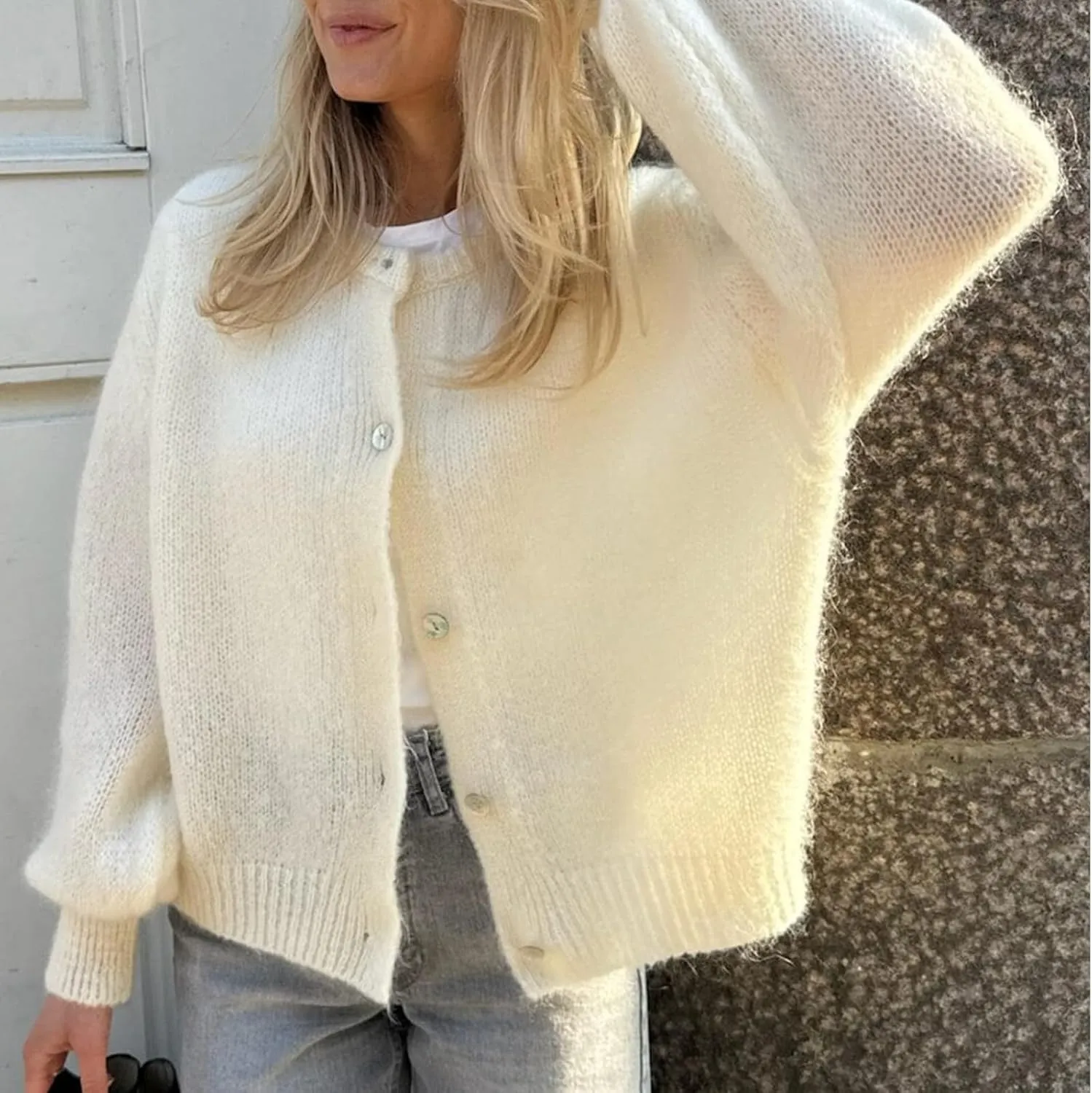 Women Warm Knit Button up Sweaters Open Front Long Sleeve Cardigans Knitwear Sweater Top