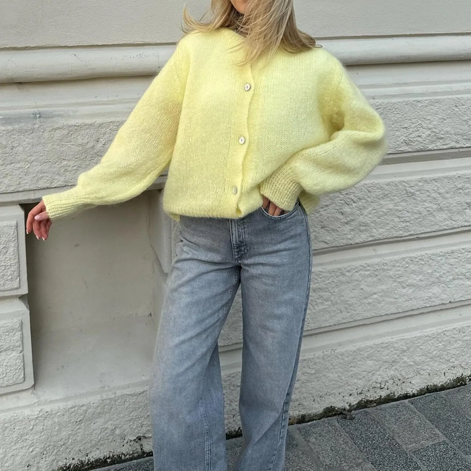 Women Warm Knit Button up Sweaters Open Front Long Sleeve Cardigans Knitwear Sweater Top