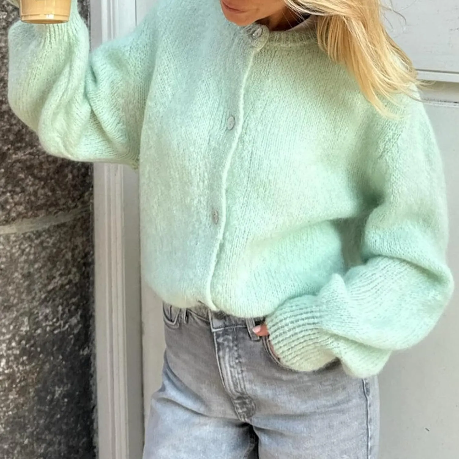 Women Warm Knit Button up Sweaters Open Front Long Sleeve Cardigans Knitwear Sweater Top