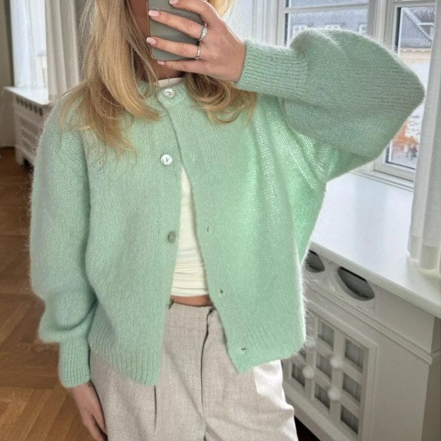 Women Warm Knit Button up Sweaters Open Front Long Sleeve Cardigans Knitwear Sweater Top