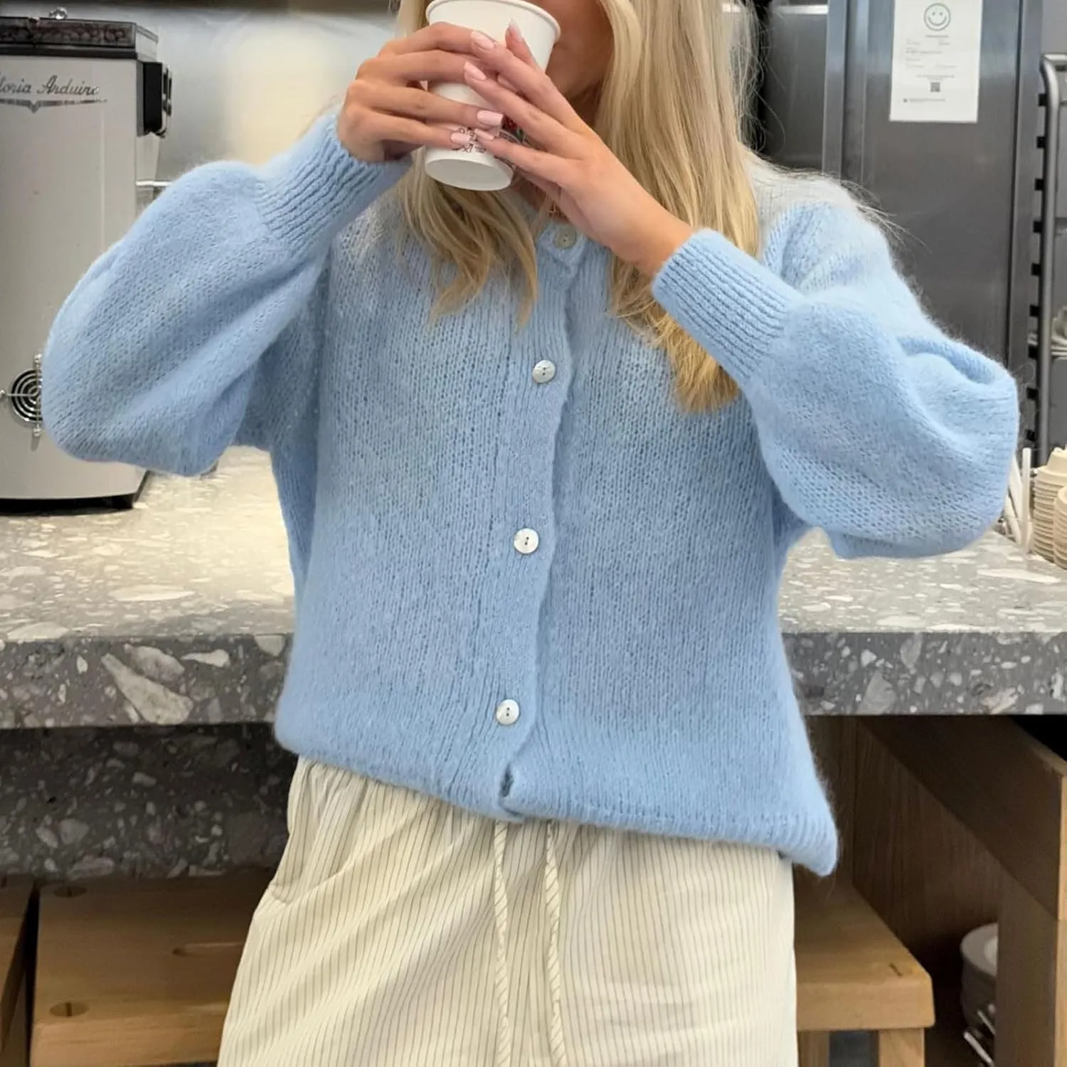 Women Warm Knit Button up Sweaters Open Front Long Sleeve Cardigans Knitwear Sweater Top