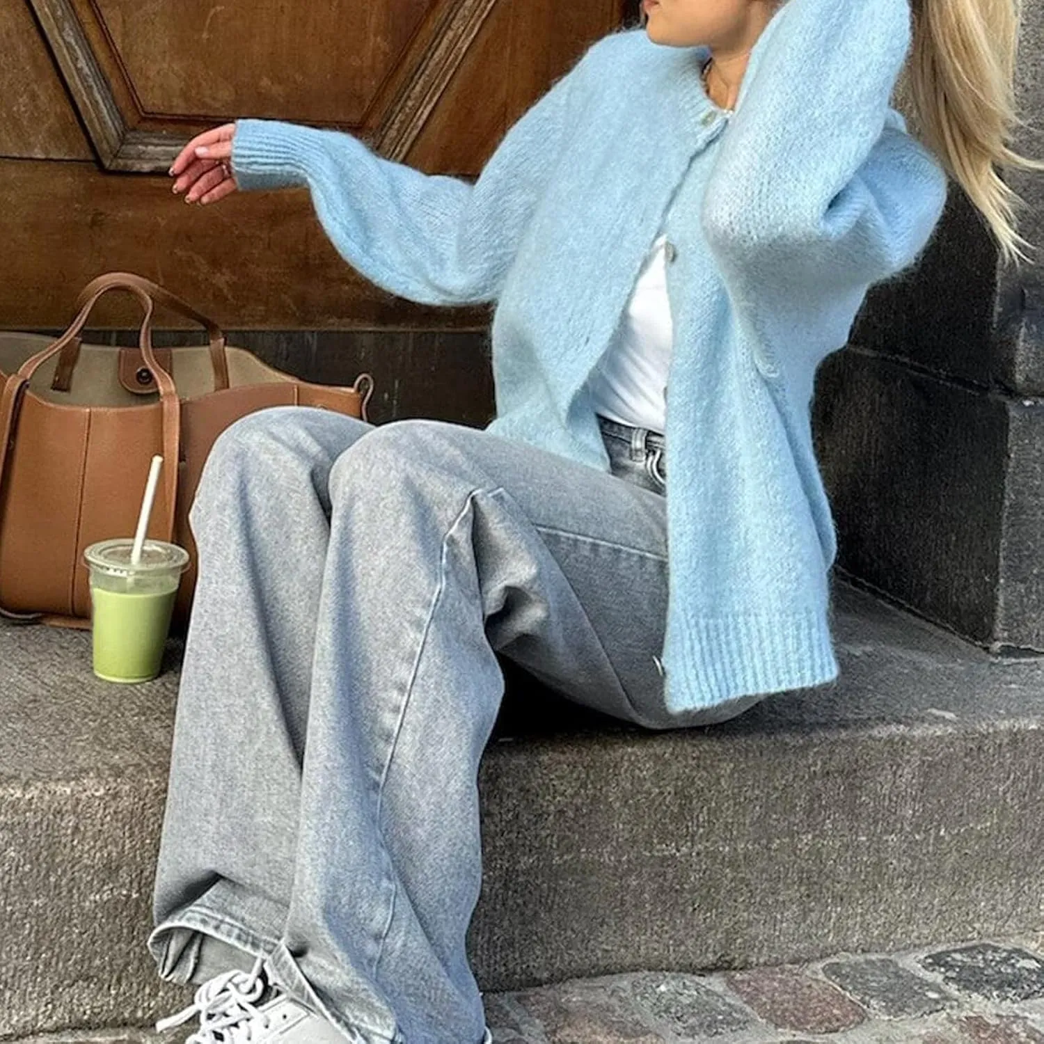 Women Warm Knit Button up Sweaters Open Front Long Sleeve Cardigans Knitwear Sweater Top