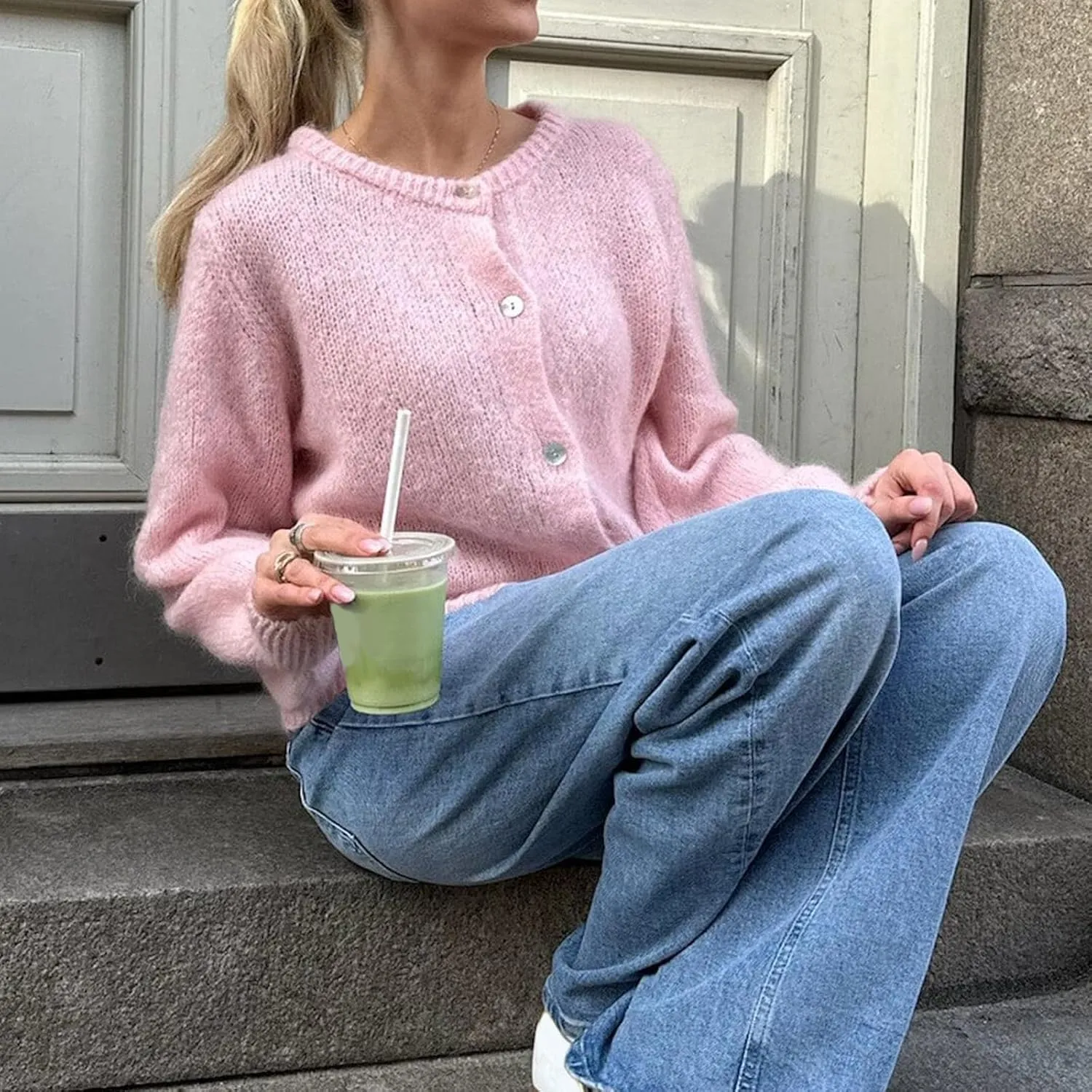 Women Warm Knit Button up Sweaters Open Front Long Sleeve Cardigans Knitwear Sweater Top