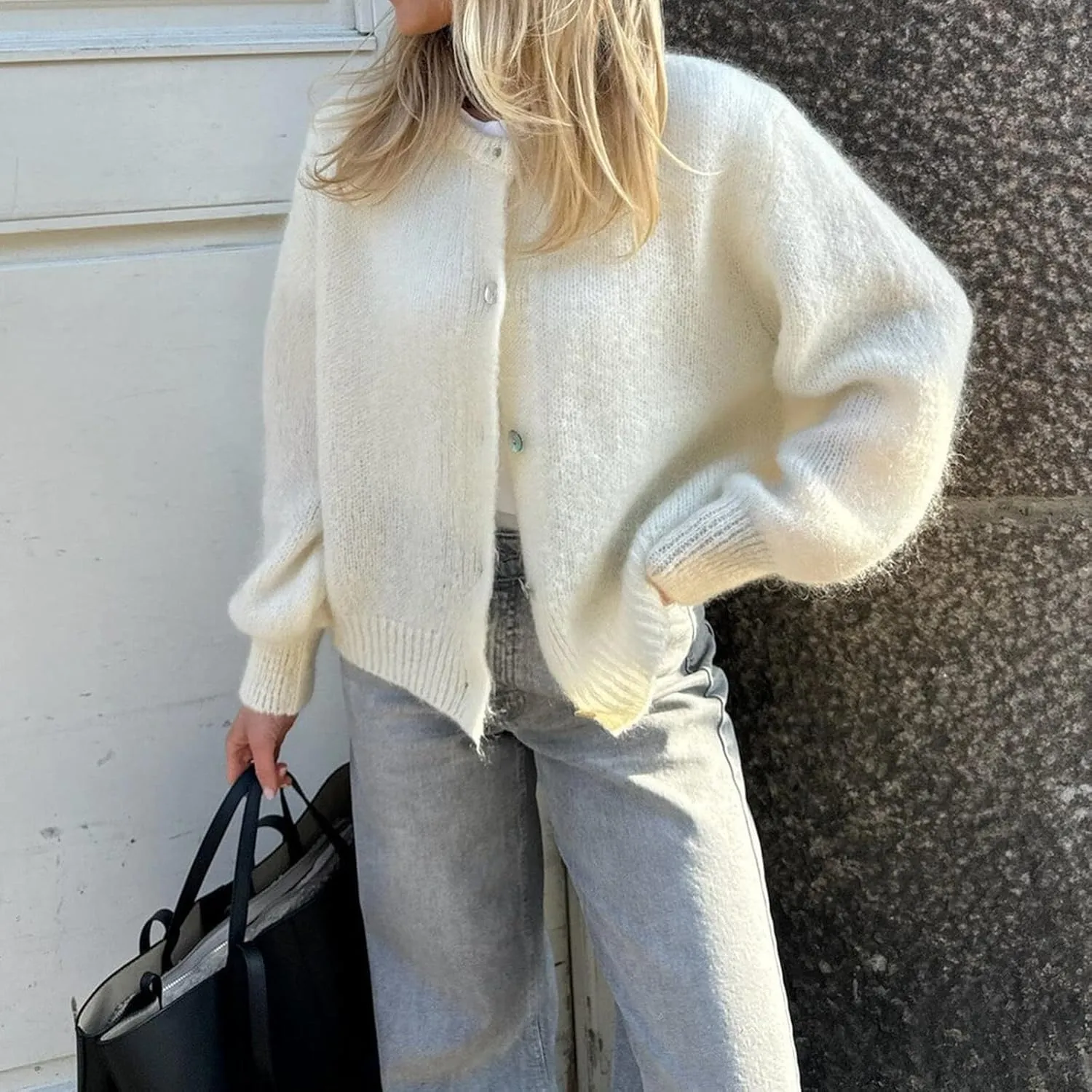Women Warm Knit Button up Sweaters Open Front Long Sleeve Cardigans Knitwear Sweater Top