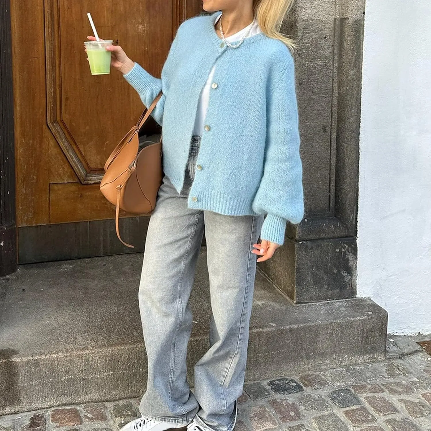 Women Warm Knit Button up Sweaters Open Front Long Sleeve Cardigans Knitwear Sweater Top