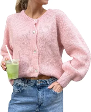 Women Warm Knit Button up Sweaters Open Front Long Sleeve Cardigans Knitwear Sweater Top