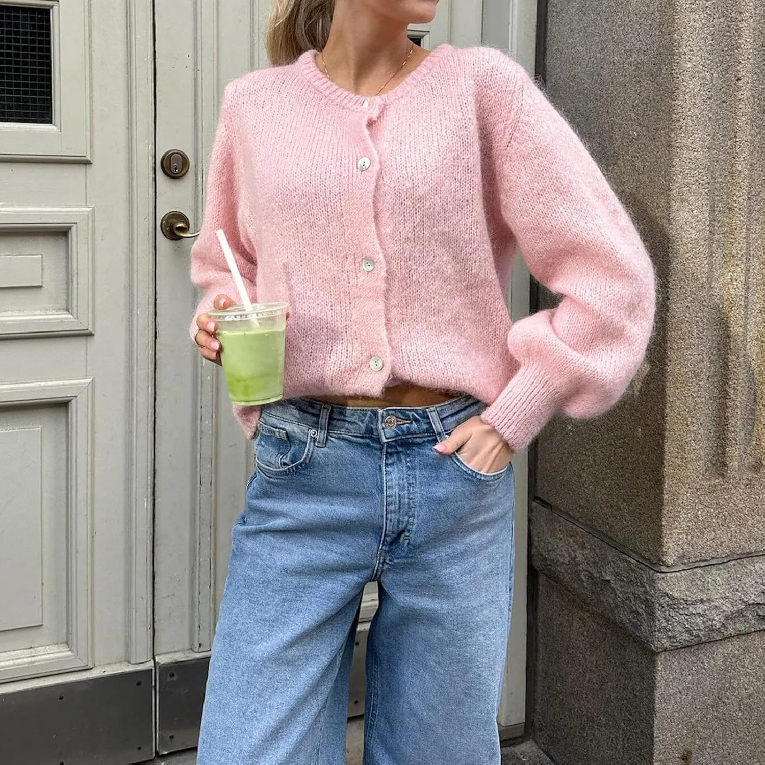 Women Warm Knit Button up Sweaters Open Front Long Sleeve Cardigans Knitwear Sweater Top
